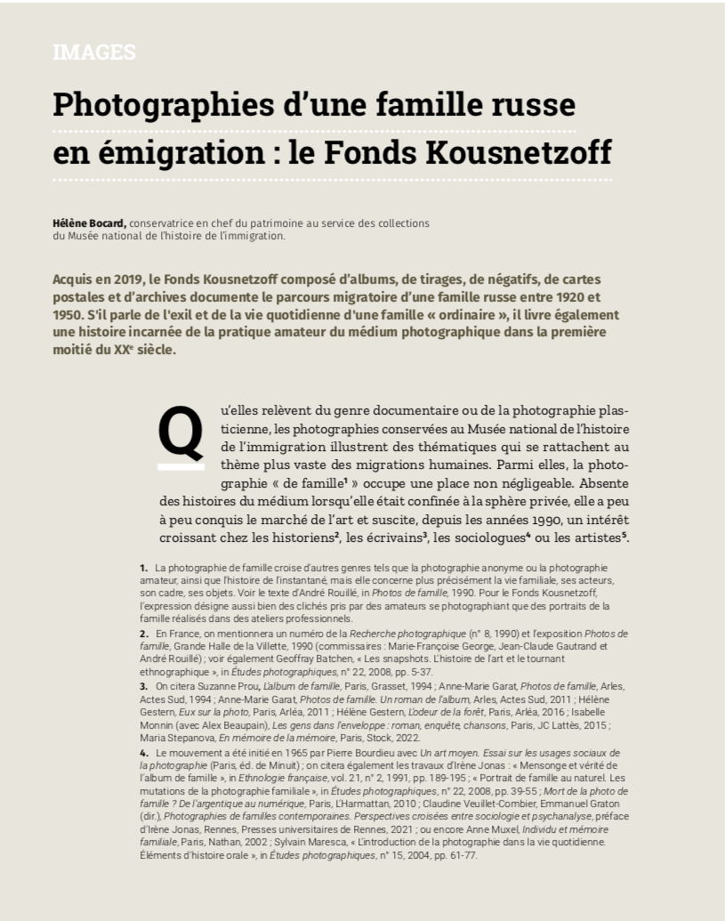 Page Internet. Fonds Kousnetzoff. Photographies d’une famille russe en émigration. 2024-01-01